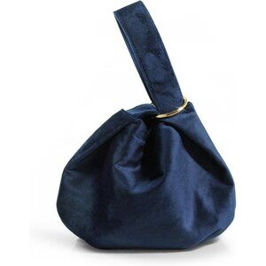 Elegant Dark Blue Women's Velvet Clutch with Unique Loop Handle - Night Out
